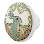 Bunny Rabbit Sage Green & Gold Art Deco Nouveau セラミックノブ (右)