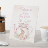 Bunny Rabbit Tea Pot Floral Welcome Baby Shower 台座サイン (インサイチュ)