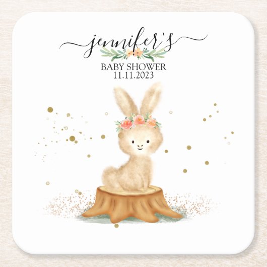 Bunny Rabbit wildlife baby newborn スクエアペーパーコースター (正面)