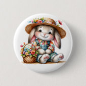 Bunny Rabbit With Florals 缶バッジ (正面)