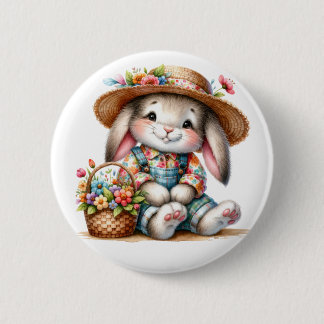 Bunny Rabbit With Florals  缶バッジ