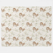 Bunny Rabbits Daisy Flowers フリースブランケット (正面(横))