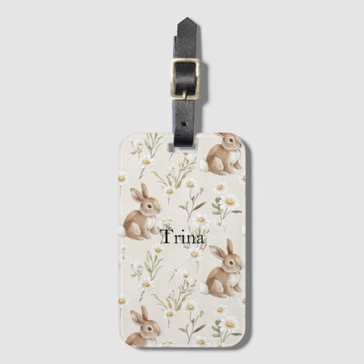 Bunny Rabbits Daisy Flowers ラゲッジタグ (正面縦)
