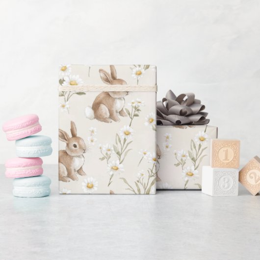 Bunny Rabbits Daisy Flowers ラッピングペーパー (ベビーシャワー)