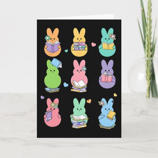 Bunny Reading Books Easter Day Librarian Teacher B カード (正面)
