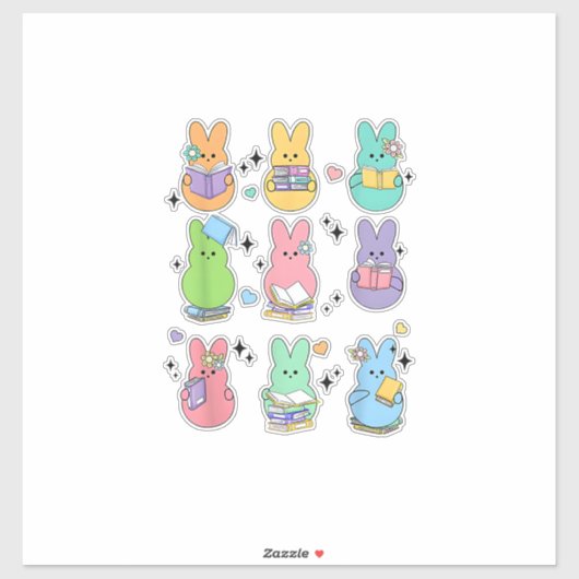 Bunny Reading Books Easter Day Librarian Teacher B シール (シート)