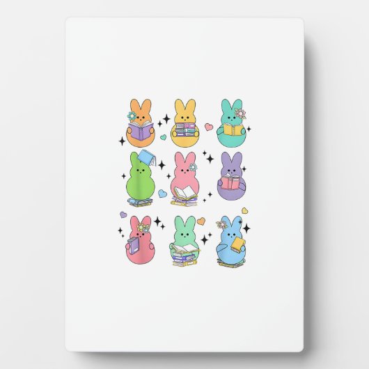 Bunny Reading Books Easter Day Librarian Teacher B フォトプラーク (正面)