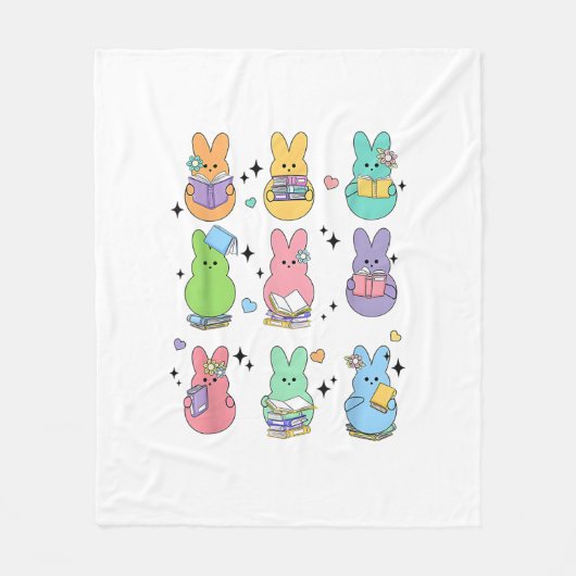 Bunny Reading Books Easter Day Librarian Teacher B フリースブランケット (正面)