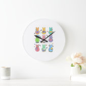 Bunny Reading Books Easter Day Librarian Teacher B ラージ壁時計 (ホーム)