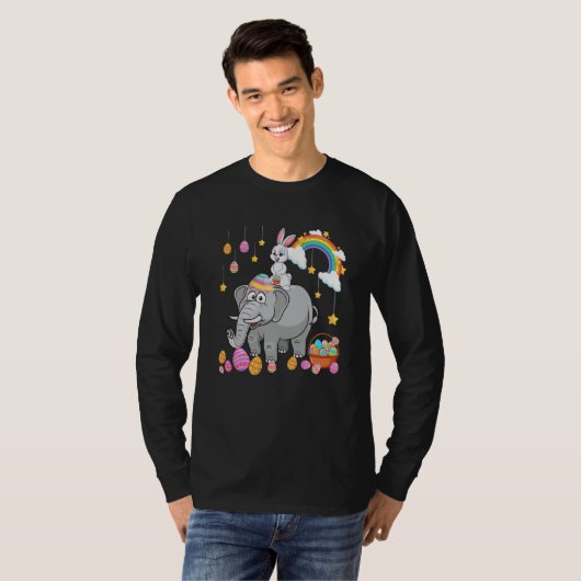 Bunny Riding Elephant Easter Day Costume Hunting E Tシャツ (正面フル)
