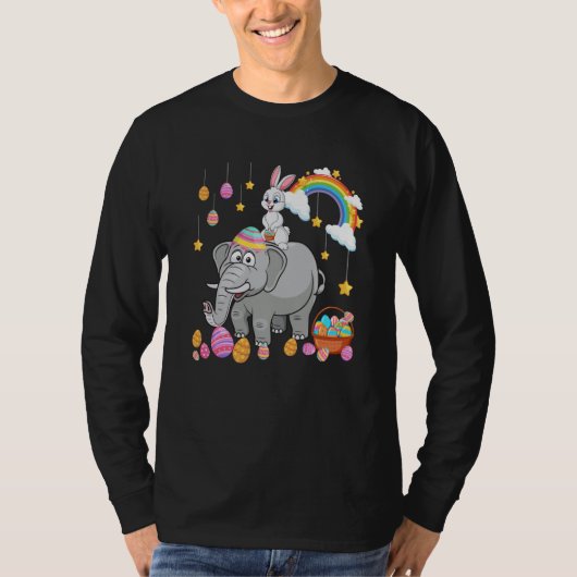 Bunny Riding Elephant Easter Day Costume Hunting E Tシャツ (正面)