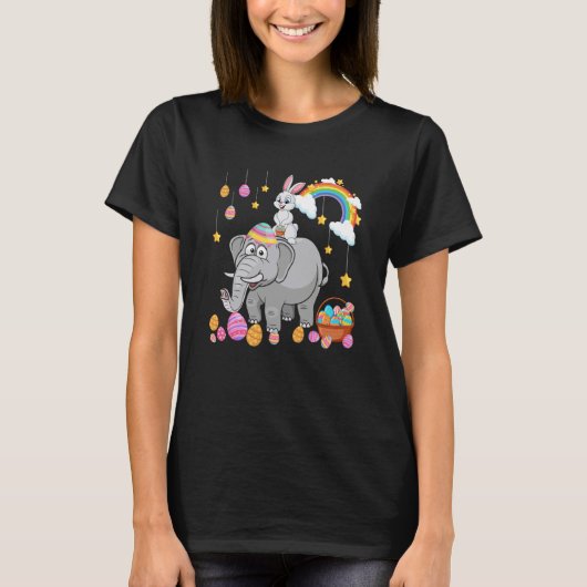 Bunny Riding Elephant Easter Day Costume Hunting E Tシャツ (正面)