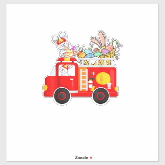 Bunny Riding Firetruck Easter Day Firefighter Happ シール (シート)