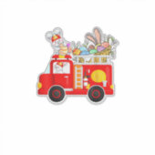 Bunny Riding Firetruck Easter Day Firefighter Happ シール (正面)