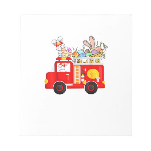 Bunny Riding Firetruck Easter Day Firefighter Happ ノートパッド (正面)