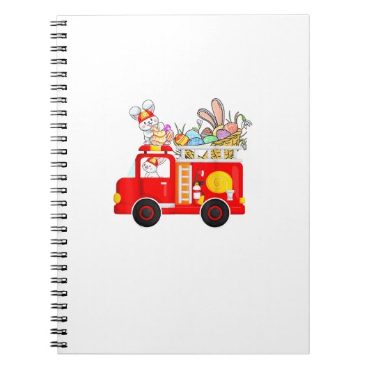 Bunny Riding Firetruck Easter Day Firefighter Happ ノートブック (正面)