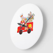 Bunny Riding Firetruck Easter Day Firefighter Happ ラージ壁時計 (傾斜)