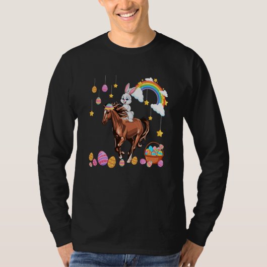 Bunny Riding Horse Easter Day Costume Farmer Hunti Tシャツ (正面)