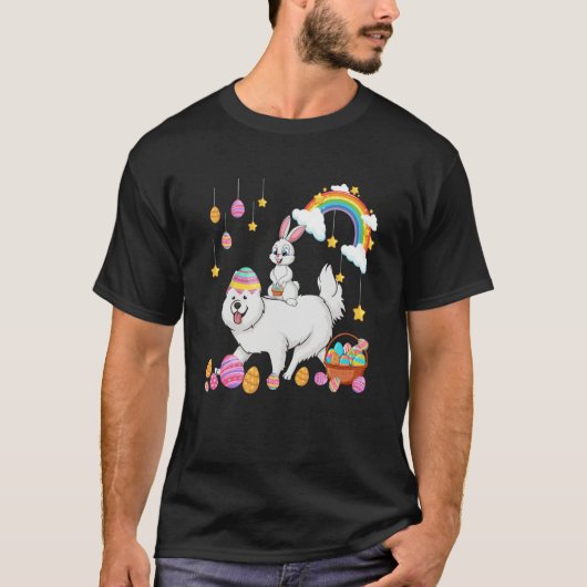 Bunny Riding Samoyed Easter Day Costume Owner Hunt Tシャツ (正面)
