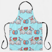 Bunny seamless pattern with easter eggs and a bouq エプロン (正面)