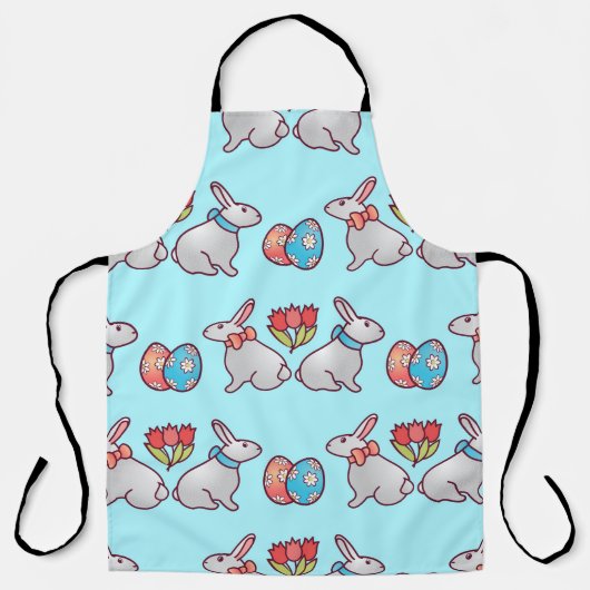 Bunny seamless pattern with easter eggs and a bouq エプロン (正面)