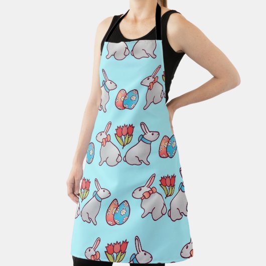 Bunny seamless pattern with easter eggs and a bouq エプロン (インサイチュ)