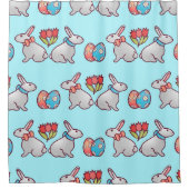 Bunny seamless pattern with easter eggs and a bouq シャワーカーテン (正面)