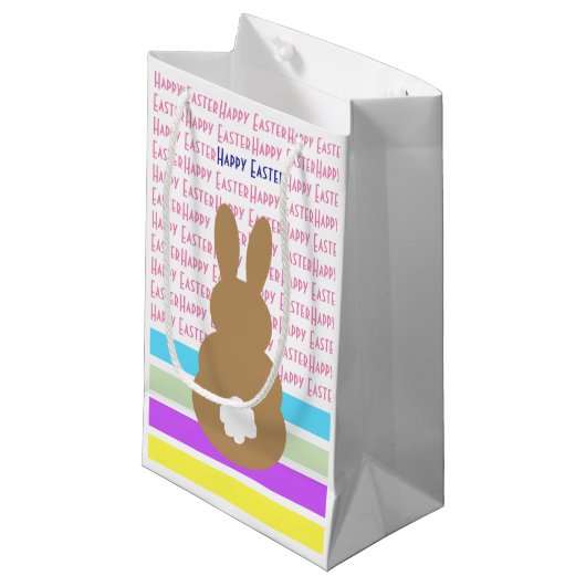Bunny Silhouette And Happy Easter Design スモールペーパーバッグ (正面アングル)