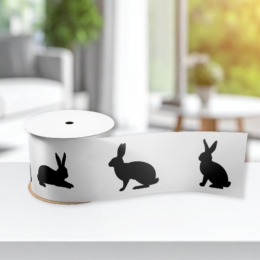 Bunny Silhouettes In Black Cute Easter サテンリボン