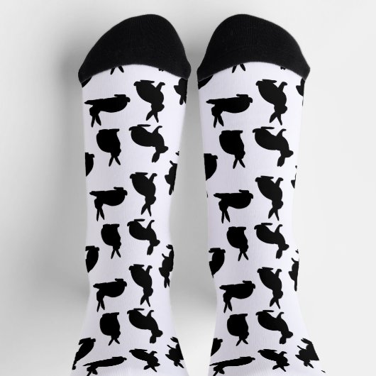 Bunny Silhouettes Pattern In Black Cute Easter ソックス (上部)