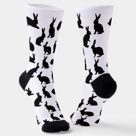 Bunny Silhouettes Pattern In Black Cute Easter ソックス (傾斜あり)