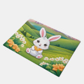 Bunny sitting in a field Iillustration ドアマット (アングル)