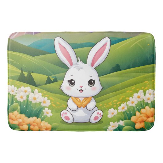 Bunny sitting in a field Iillustration バスマット (正面)
