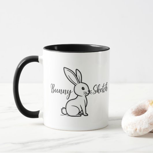 Bunny Sketch – Hand Drawn Rabbit - caneca マグカップ (ドーナツ)