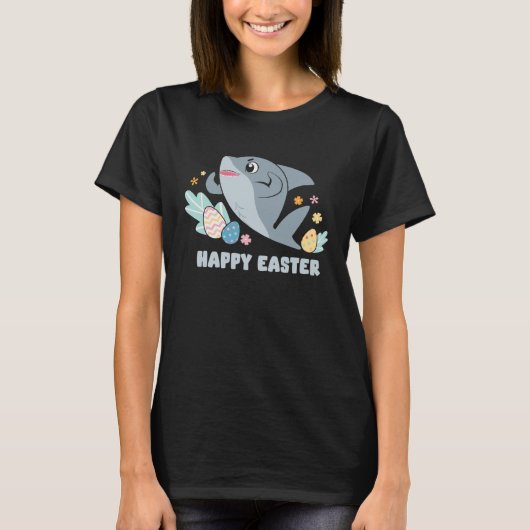 Bunny Spring Hunt Eggs cute shark Happy Easter Day Tシャツ (正面)