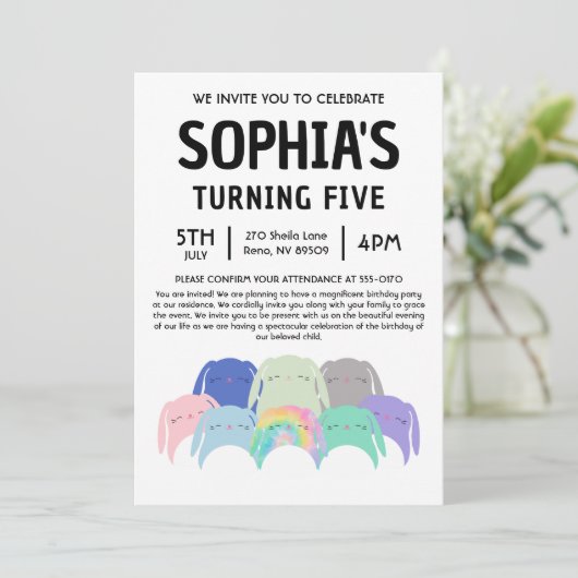 Bunny Squishmallow Birthday Party 招待状 (スタンド正面)