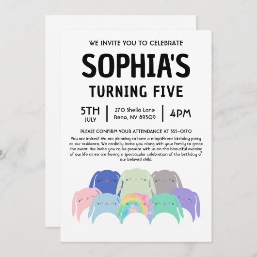 Bunny Squishmallow Birthday Party 招待状 (正面/裏面)