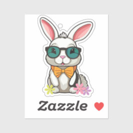 Bunny Sticker with Bow and Flowers シール