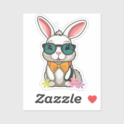 Bunny Sticker with Bow and Flowers シール (シート)