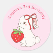Bunny Strawberry Pink Birthday ラウンドシール (正面)