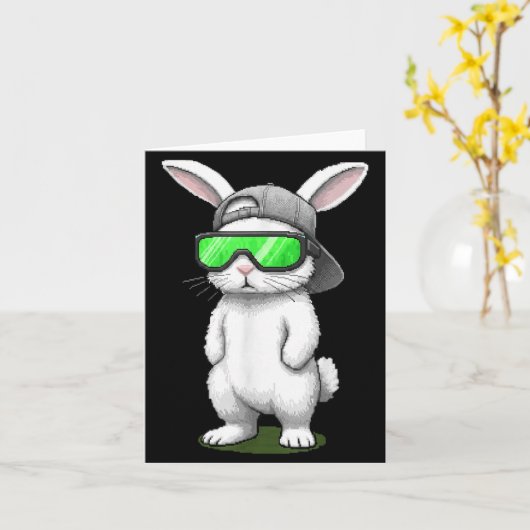 Bunny sunglasses cap cool rabbit pixel easter day カード (黄色い花)