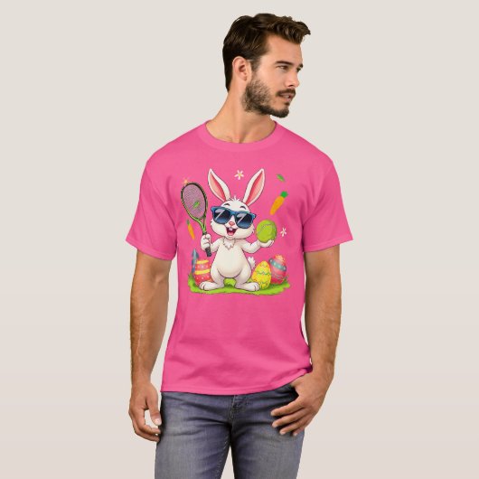 Bunny Sunglasses Easter Eggs Tennis Player Lover Tシャツ (正面フル)