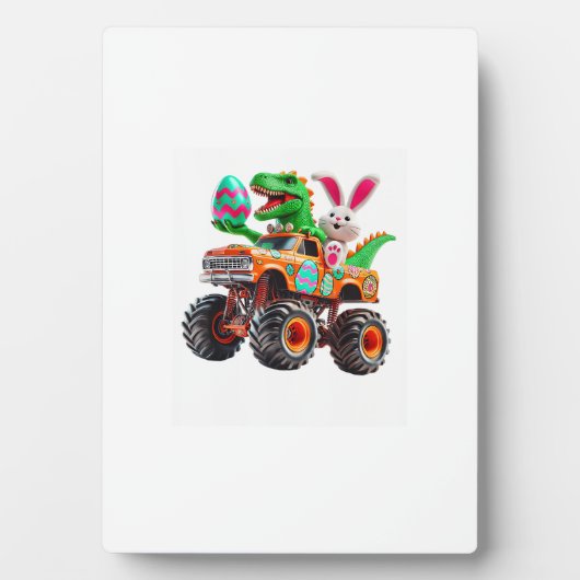Bunny T-rex Easter Monster Truck Dino Funny Boys K フォトプラーク (正面)