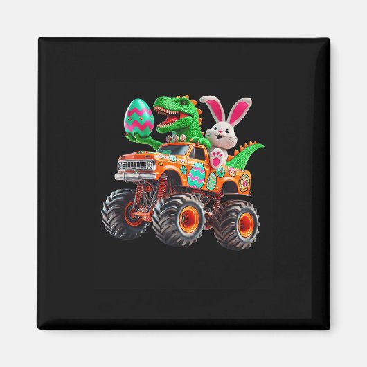 Bunny T-rex Easter Monster Truck Dino Funny Boys K マグネット (正面)