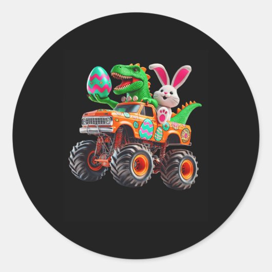 Bunny T-rex Easter Monster Truck Dino Funny Boys K ラウンドシール (正面)