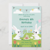 Bunny Tea Party Birthday Invitation | Cute Rabbits 招待状 (正面)