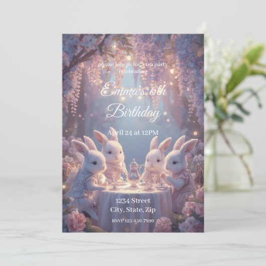 Bunny Tea Party Birthday Invitation – Dreamy Fairy 招待状 (スタンド正面)