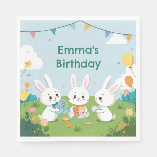 Bunny Tea Party Napkins | Cute Rabbit Birthday スタンダードランチョンナプキン (正面)