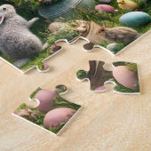 Bunny Tea Party Whimsical Easter Garden Scene ジグソーパズル (側面)