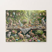 Bunny Tea Party Whimsical Easter Garden Scene ジグソーパズル (横)